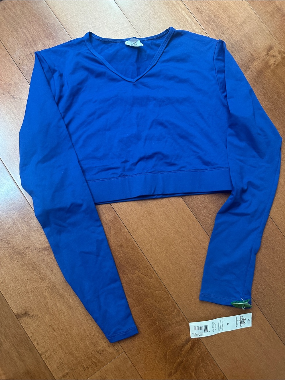 Body Wrappers Cobalt Blue Long Sleeve Cropped V-Neck Top